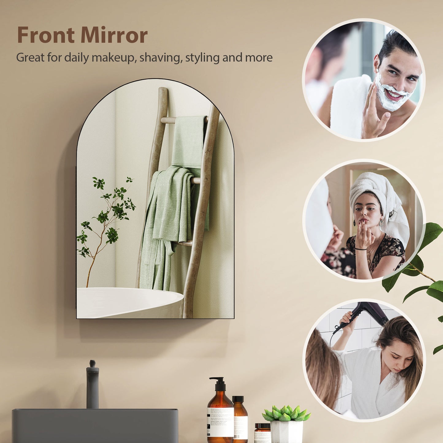 Bathroom Mirror Cabinet with Mirror Arched Wall Cabinet Black