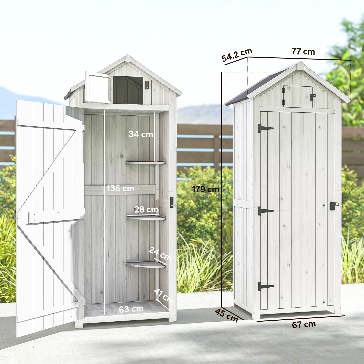 Wooden Garden Storage Shed Tool Storage Box, Light Grey