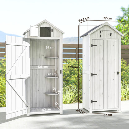 Wooden Garden Storage Shed Tool Storage Box, Light Grey
