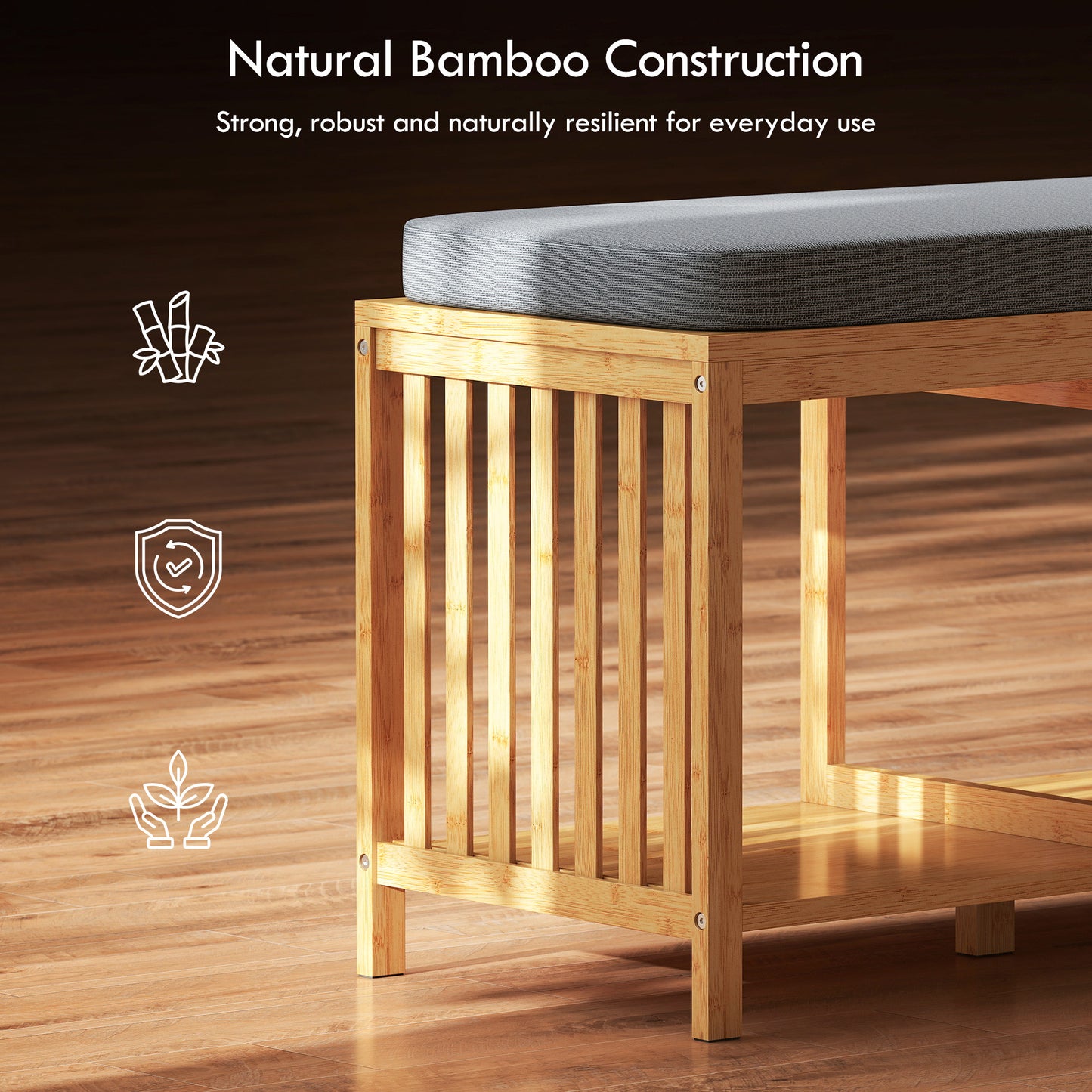 Shoe Rack with Seat, Bamboo Storage Bench, Natural Wood Finish