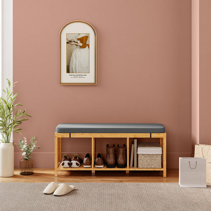 Shoe Rack with Seat, Bamboo Storage Bench, Natural Wood Finish