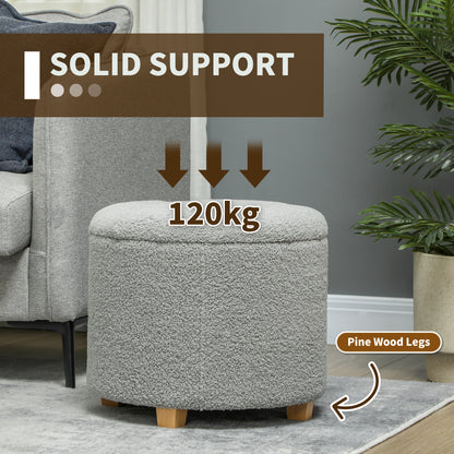 45cm Round Ottoman with Storage, Lid, Cashmere Footstool, Grey