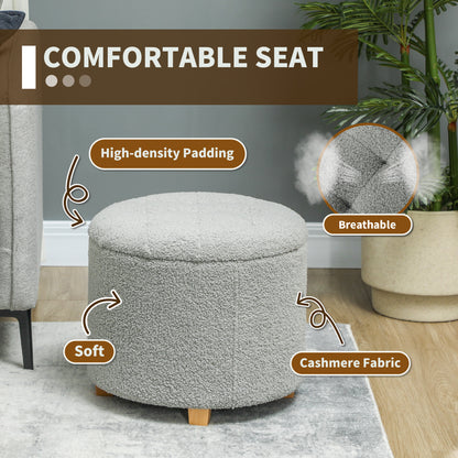 45cm Round Ottoman with Storage, Lid, Cashmere Footstool, Grey