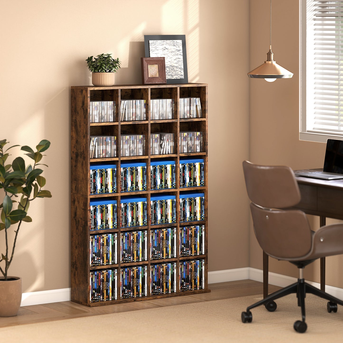 DVD CD Media Storage Rack, Video Display Unit, Rustic Brown