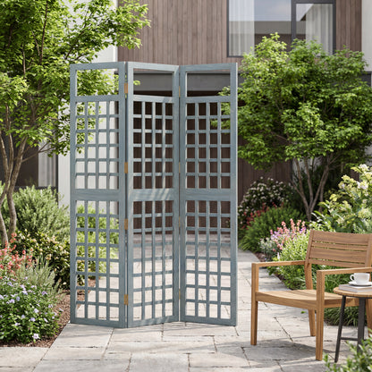 3-Panel Garden Privacy Screen, Foldable Wooden Divider, Grey