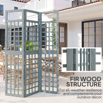 3-Panel Garden Privacy Screen, Foldable Wooden Divider, Grey