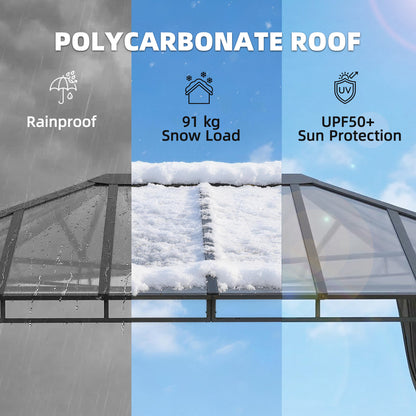 3 x 4 m Hardtop Gazebo with PC Roof, Aluminium Frame, Dark Grey