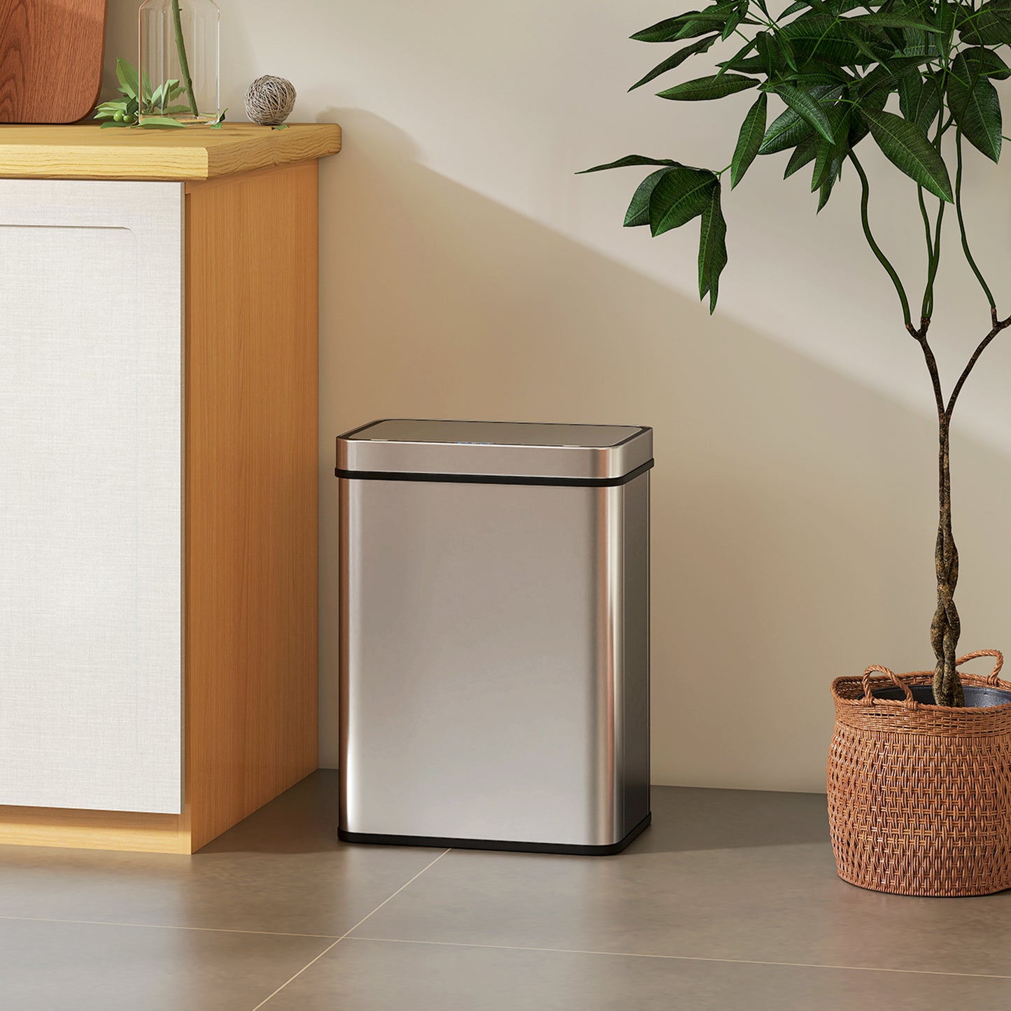 50 L Kitchen Bin with Fingerprint-Proof Stainless Steel, Silver Tone