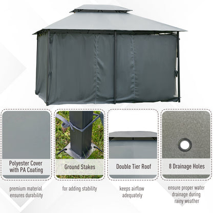 Outsunny 4m x 3(m) Steel Gazebo Canopy Party Tent Garden Pavillion Patio Shelter Pavilion with Curtains Sidewalls Grey