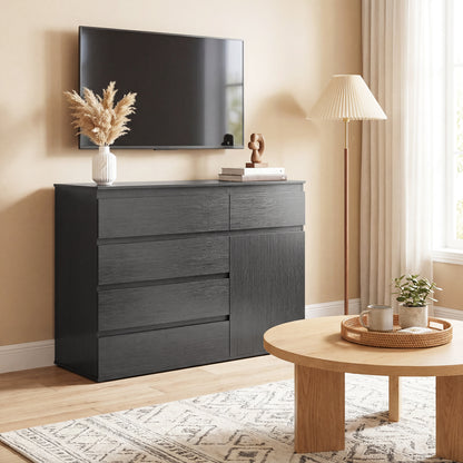 Sideboard Storage Cabinet, Kitchen Cupboard with 5 Drawers, Black