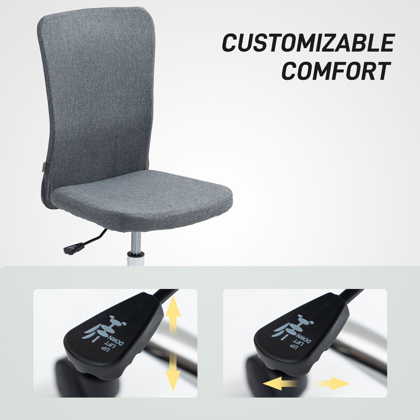 Armless Computer Desk Chair, Makeup Vanity Chair for Home, Grey