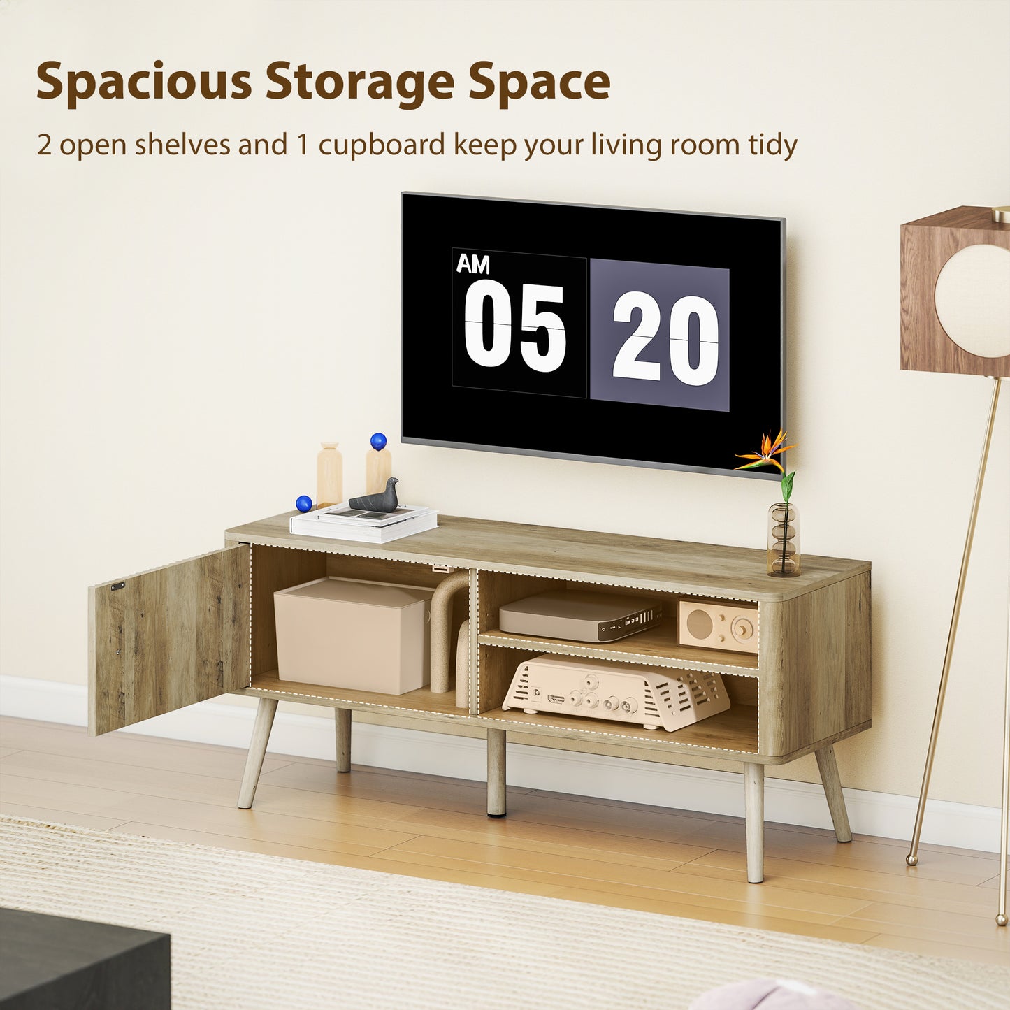 TV Stand Cabinet with Storage for TVs up to 55 Inches, Oak