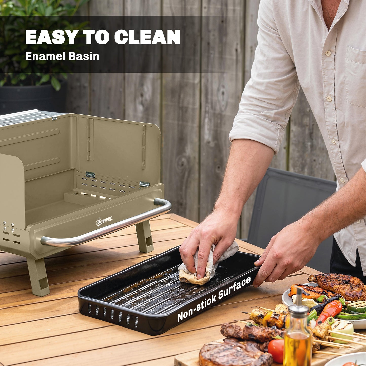 Portable Barbecue Grill with Adjustable Grates for Camping, Khaki
