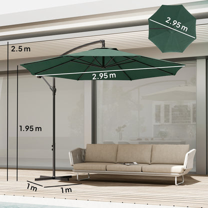 3(m) Garden Banana Parasol Cantilever Umbrella w/ Base, Dark Green