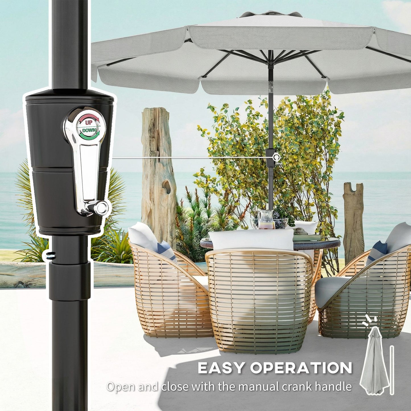 3 m Garden Parasol with Tilt & Crank, UPF30+ Outdoor Table Umbrella
