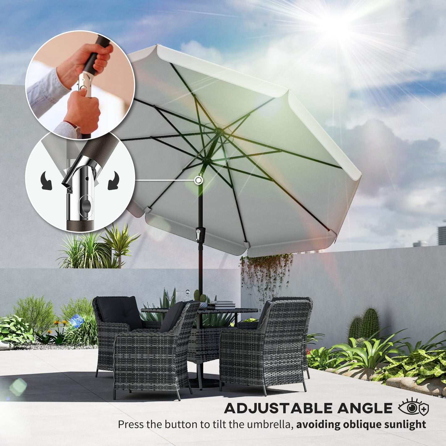3 m Garden Parasol with Tilt & Crank, UPF30+ Outdoor Table Umbrella