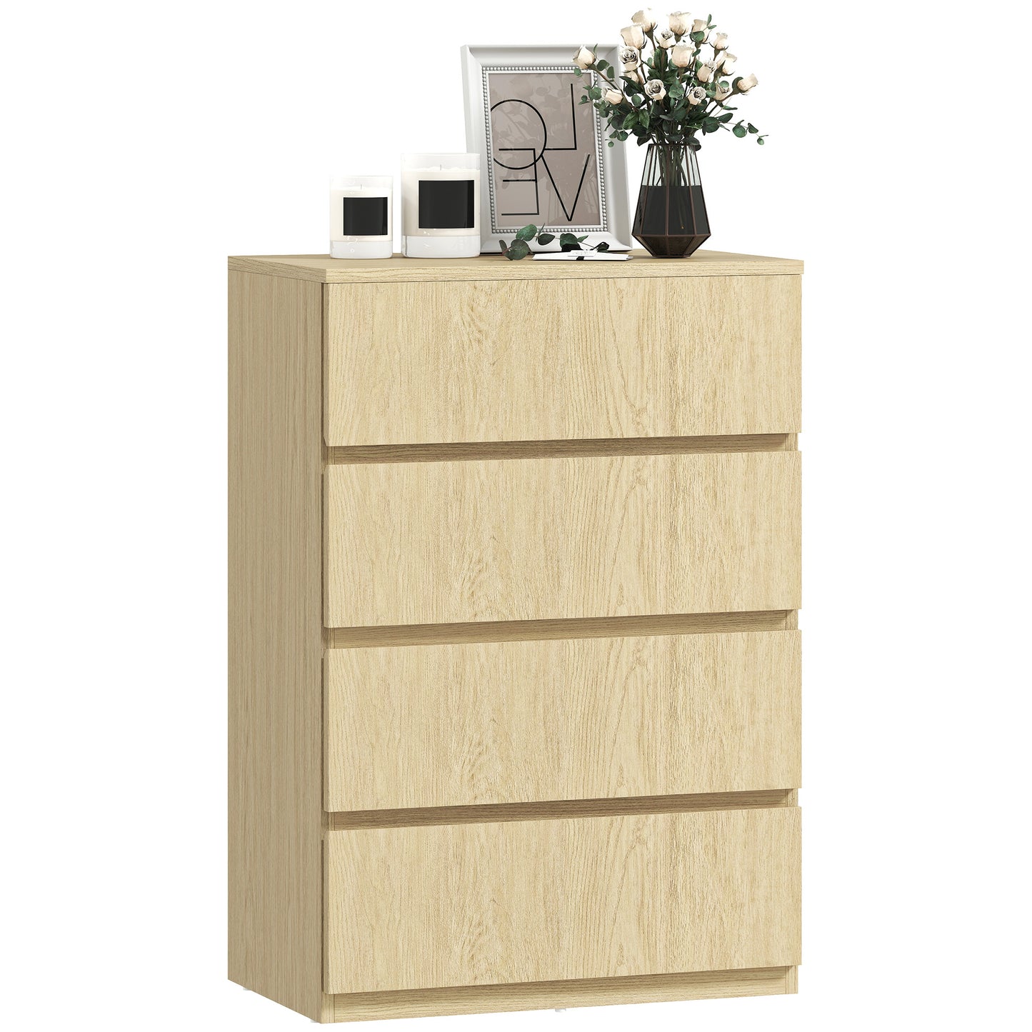Bedroom Chest of Drawers, 4 Drawers Dresser, Drawer Unit, Natural