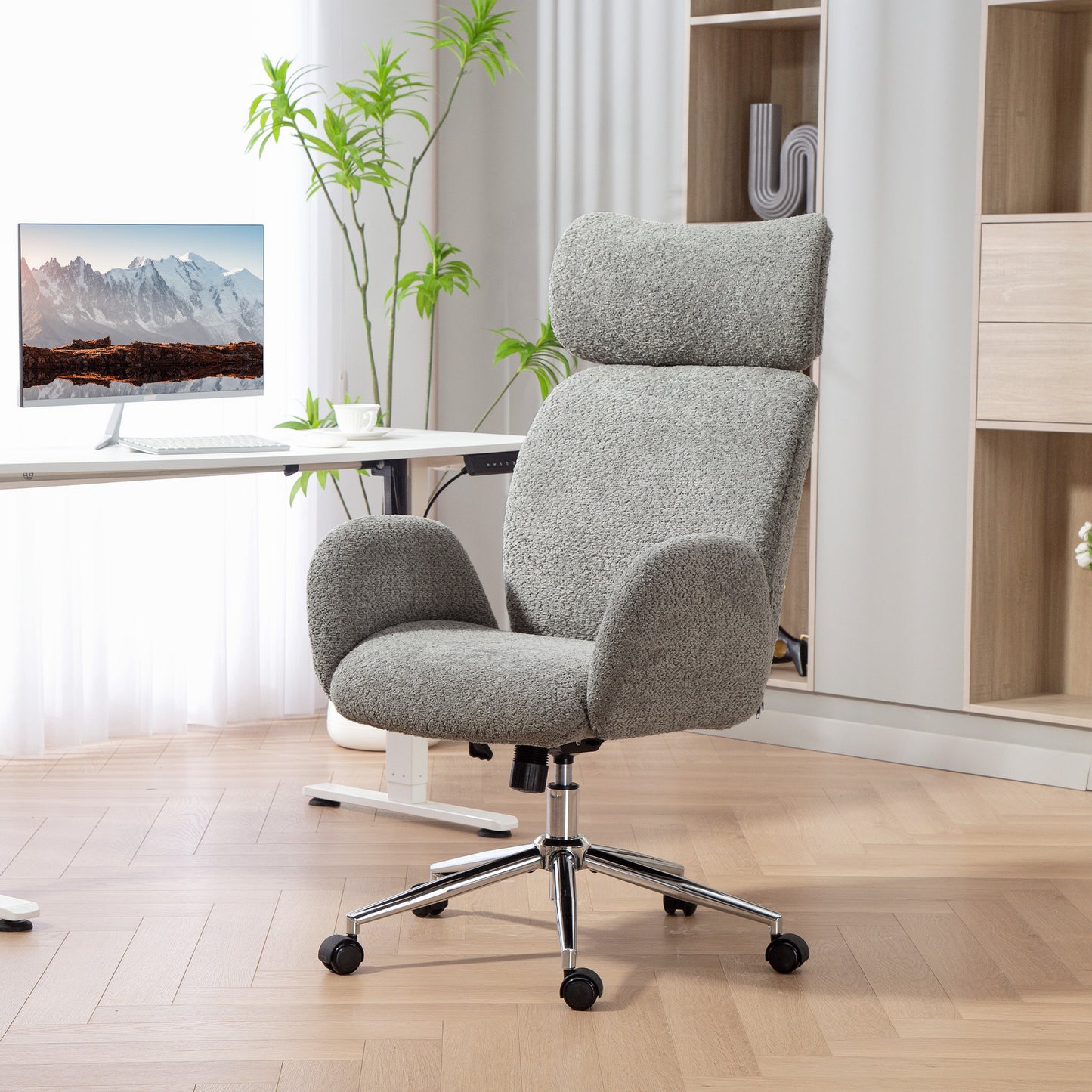 Office Chair with Adjustable Headrest, Comfy Desk Chair, Dark Grey