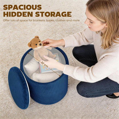 Round Storage Ottoman with Removable Top, Blue