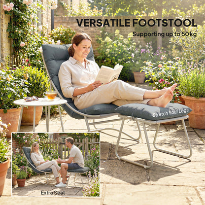3 Piece Bistro Set, Outdoor Table and Chair Set with Footstool
