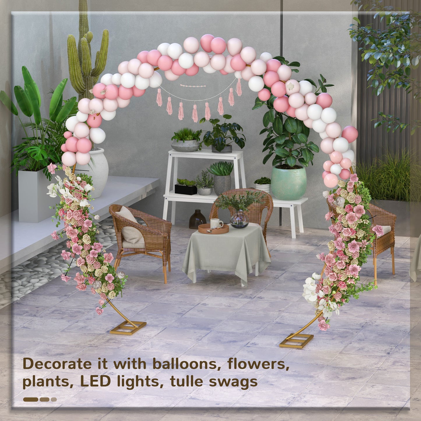 280cm Gold Tone Wedding Arch Round Backdrop Stand for Birthday Party