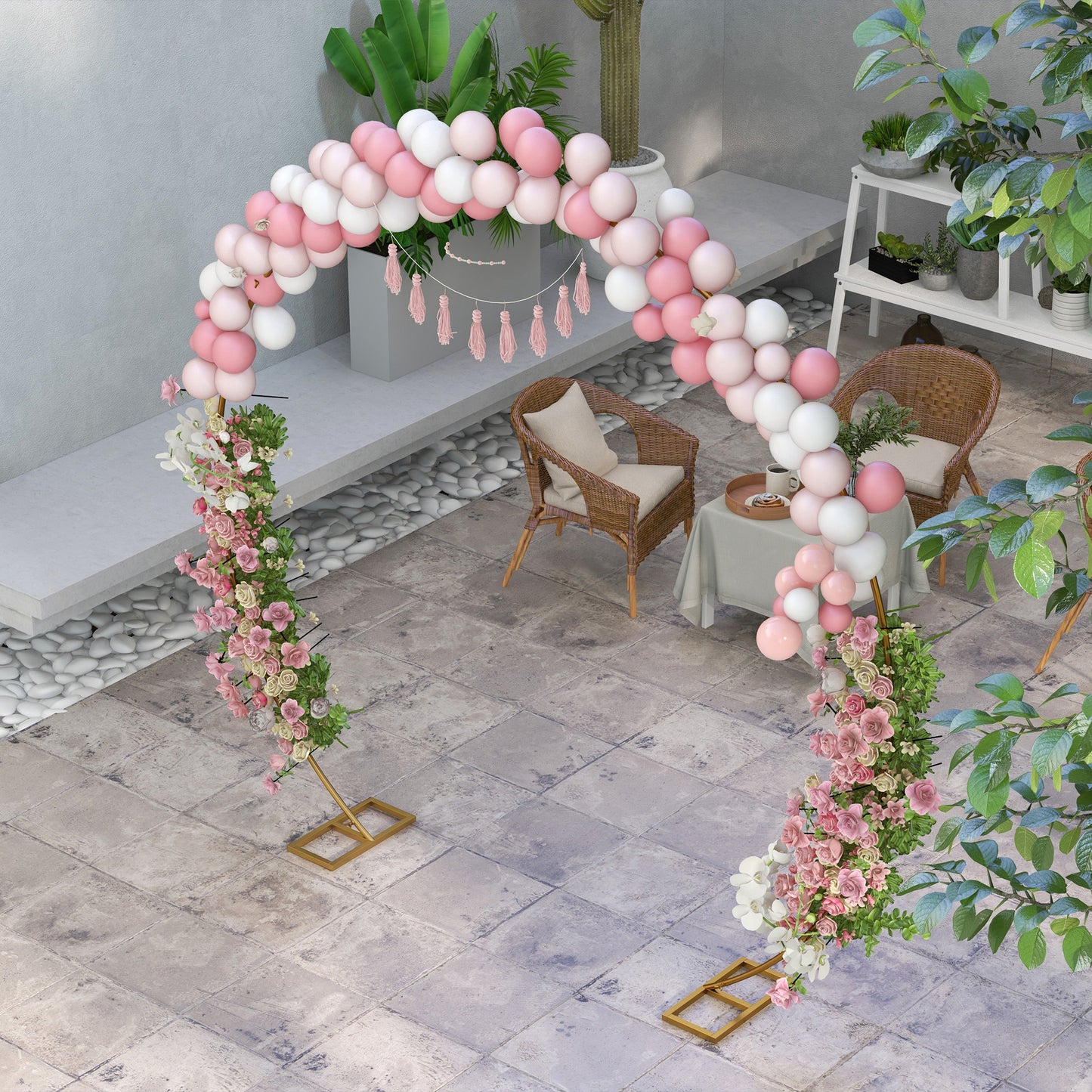 280cm Gold Tone Wedding Arch Round Backdrop Stand for Birthday Party