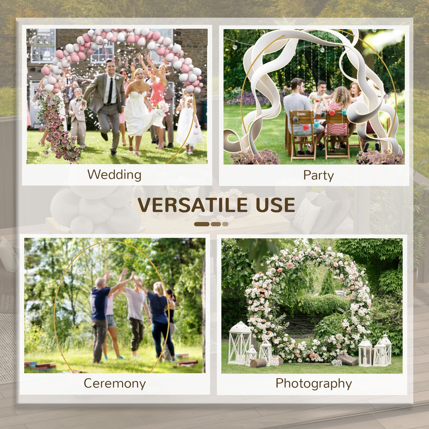 280cm Gold Tone Wedding Arch Round Backdrop Stand for Birthday Party