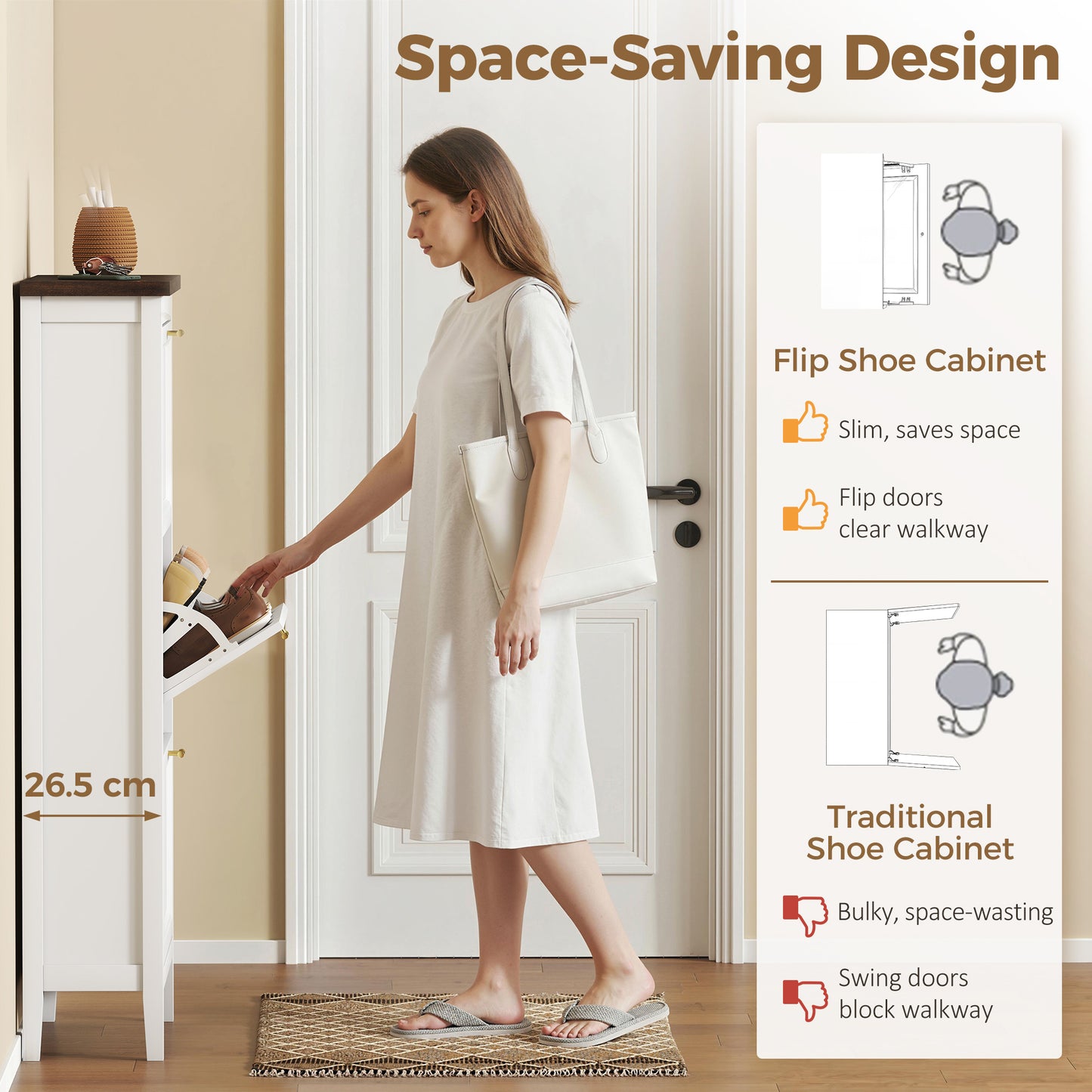 Shoe Cabinet with 3 Flip Drawers, Farmhouse Narrow Shoe Storage Cabinet with Adjustable Shelves, Freestanding for Entryway, Hallway, Living Room, Holds 12-18 Pairs, White