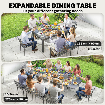 Aluminium Extending Garden Table, Glass Top Dining Table, Grey