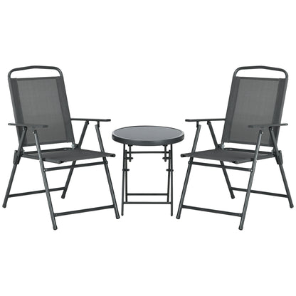 Patio Bistro Set Folding Chairs & Coffee Table for Balcony, Dark Grey