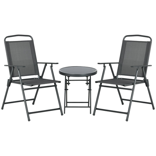 Patio Bistro Set Folding Chairs & Coffee Table for Balcony, Dark Grey