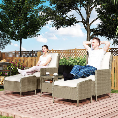 Rattan Garden Furniture Set with Footstools Armchairs Light Grey