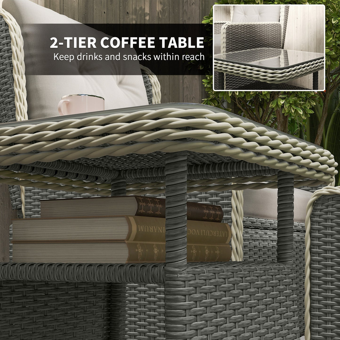 Rattan Garden Furniture Set with Footstools Armchairs Light Grey