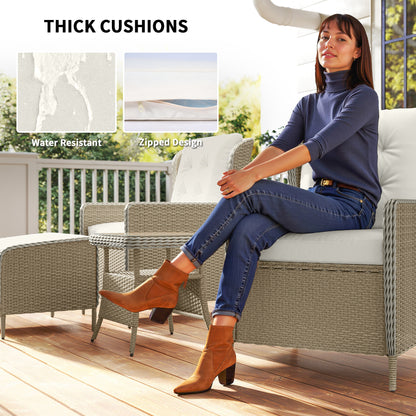 Rattan Garden Furniture Set with Footstools Armchairs Light Grey