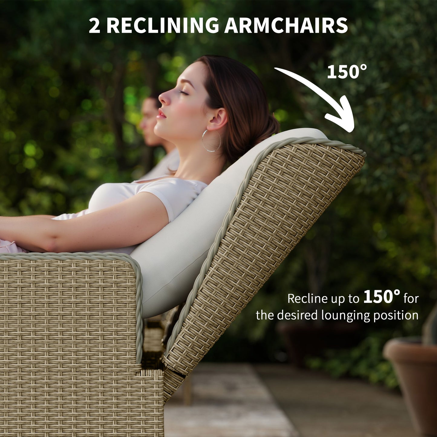 Rattan Garden Furniture Set with Footstools Armchairs Light Grey