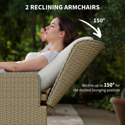 Rattan Garden Furniture Set with Footstools Armchairs Light Grey