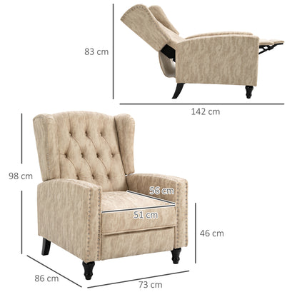 Marble Effect Manual Reclining Armchair w/ Footrest Studs Wood Legs Beige