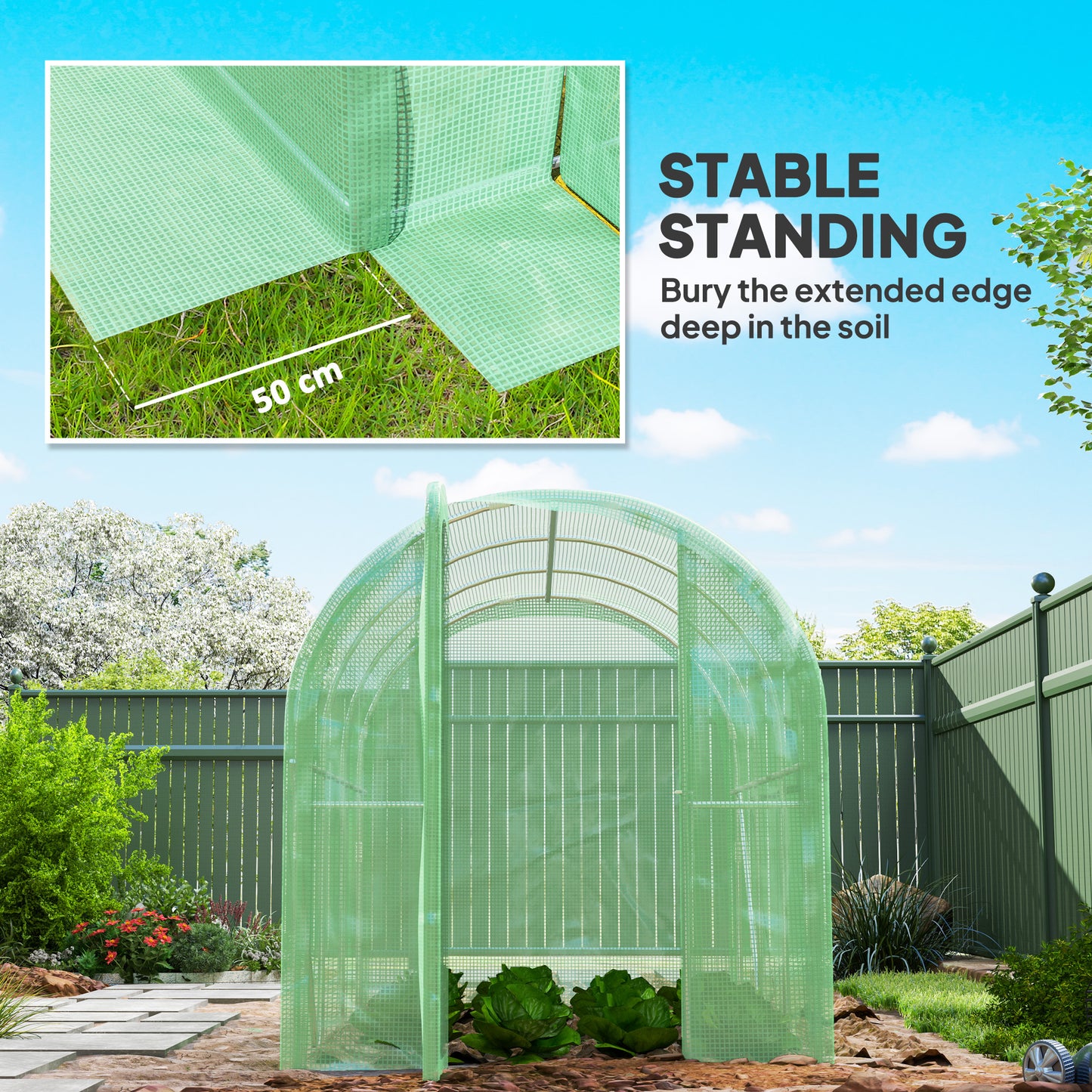 3 x 2 x 2m Polytunnel Greenhouse with Door, Galvanised Steel Frame