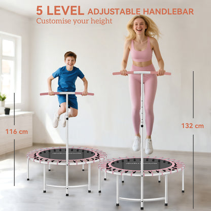 40" Fitness Trampoline, Mini Rebounder Trampoline for Adults with 5-Level Adjustable Handle, Indoor Exercise Bungee Rebounder, Max Load 100KG, Pink