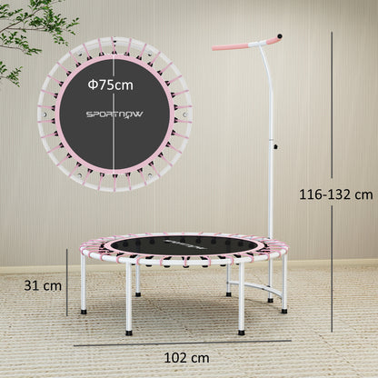 40" Fitness Trampoline, Mini Rebounder Trampoline for Adults with 5-Level Adjustable Handle, Indoor Exercise Bungee Rebounder, Max Load 100KG, Pink