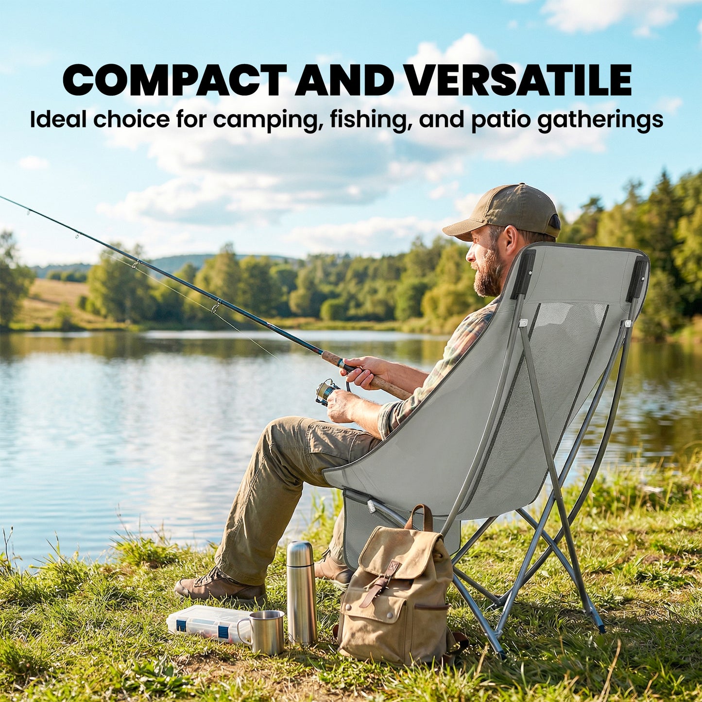 Camping Chair Portable with Side Pocket Light Grey