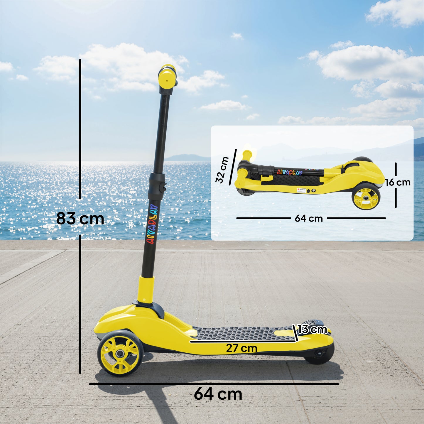 Electric Scooter for Kids, 3 Wheel Foldable Kids Scooter, Yellow