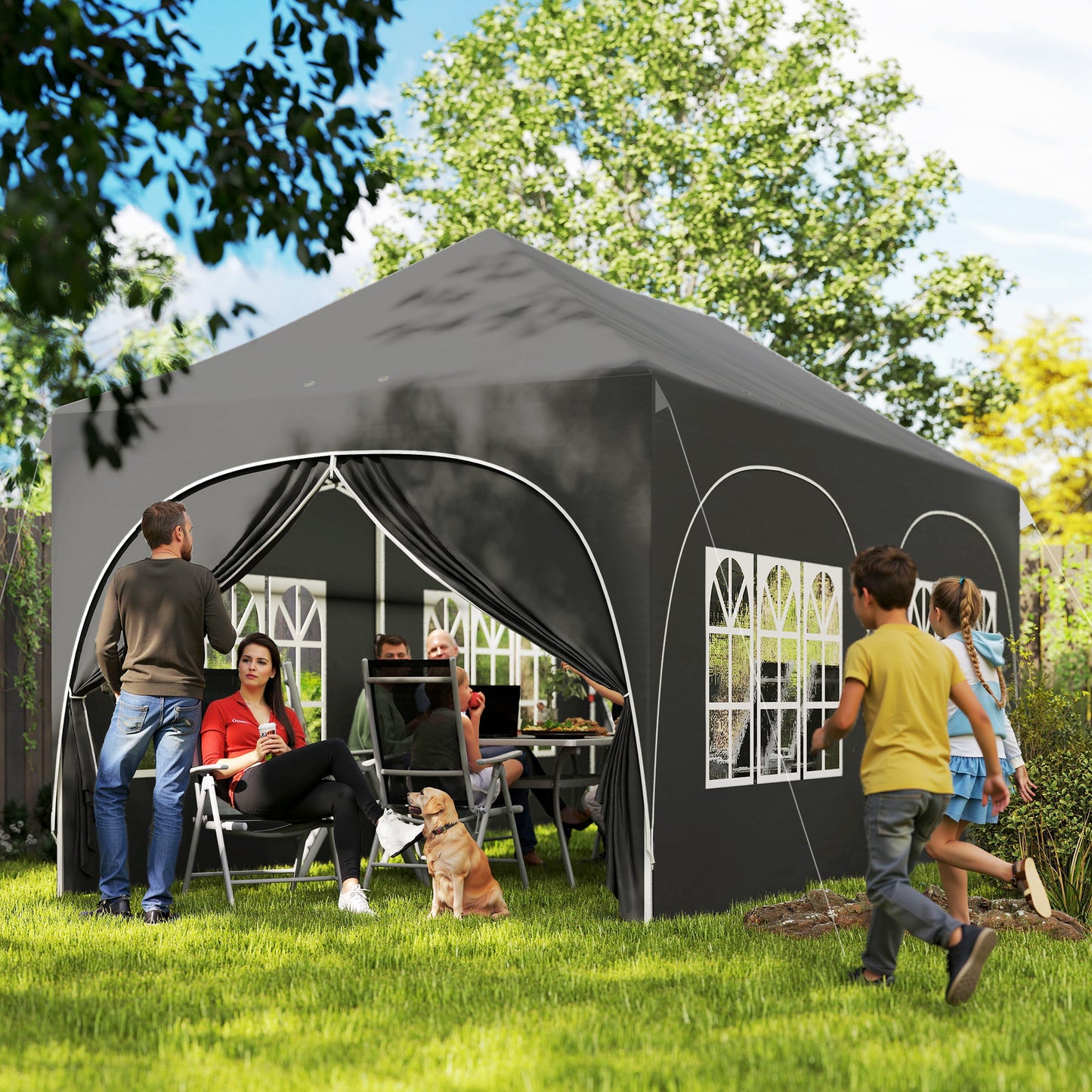 3 x 6m Pop Up Gazebo with Sides, Peak Top Garden Party Tent Marquee