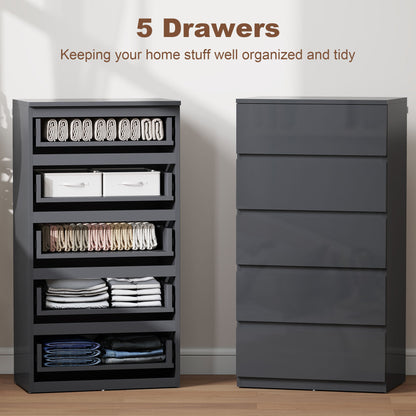 Bedroom Chest of Drawers, 5 Drawers Dresser, Drawer Unit, Grey