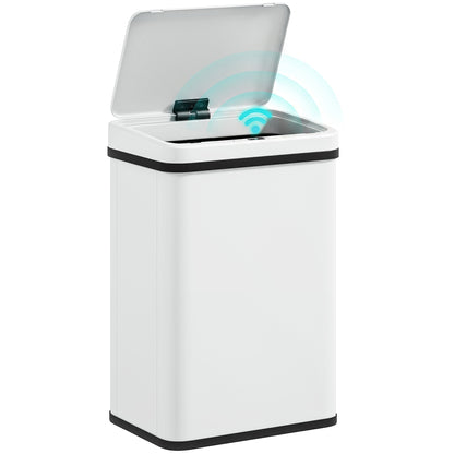 40L Sensor Bin with Quiet Soft-Close Lid, Automatic Touchless Motion Sensor Kitchen Bin with Fingerprint Resistant Stainless Steel for Hygienic Gyms, Home Office Use, White