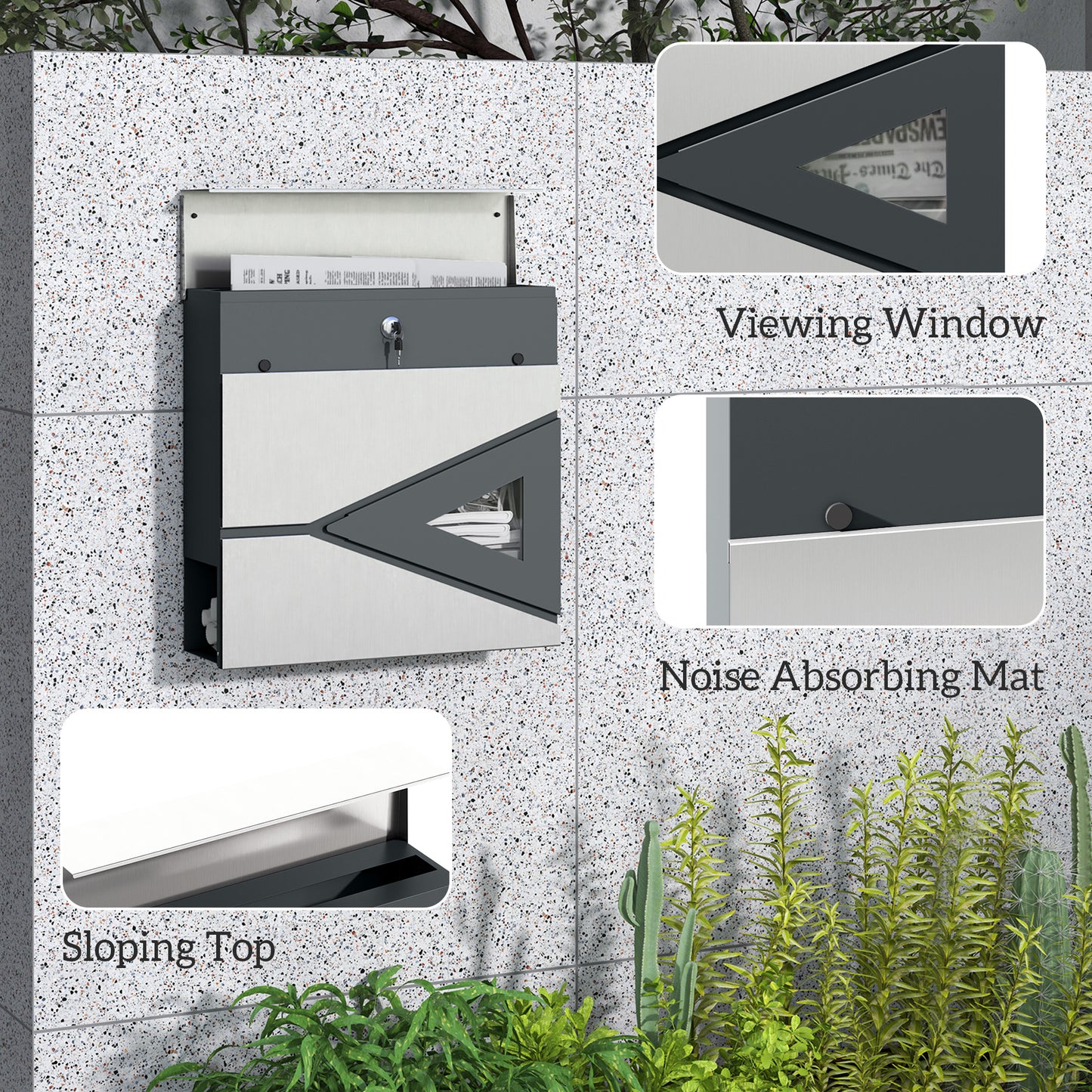 Modern Wall Mounted Post Box, Weatherproof Letterbox with Lock