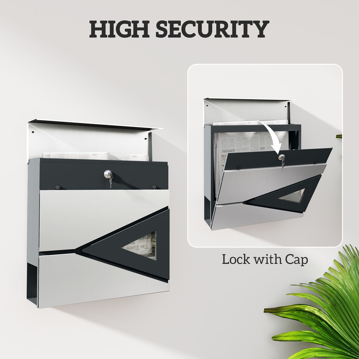 Modern Wall Mounted Post Box, Weatherproof Letterbox with Lock