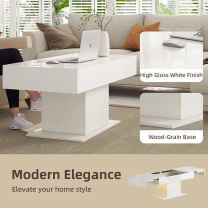 Extendable Coffee Table, Living Room Table with LED Lights, White