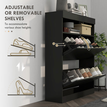 Wall Mounted or Freestanding Shoe Cabinet with 2 Flip Drawers, Black