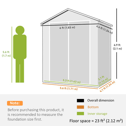 6 x 4.5FT Plastic Garden Shed with Floor, All Weather Resin Outdoor Storage Shed, Lockable Tool Storage with Window, Vent and Pent Roof for Patio Lawn, Dark Grey